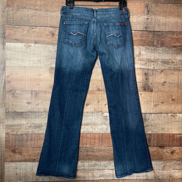 7 For All Mankind Bootcut Blue Jeans Pink Swarovski Crystal Back Pockets SZ 30 - Picture 4 of 10